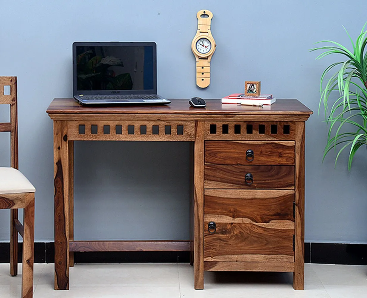 Cape Town Solid Wood Writing Study Table, Study Laptop Desk with Two Drawers & One Door including Chair