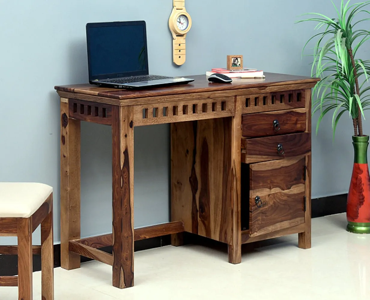 Cape Town Solid Wood Writing Study Table, Study Laptop Desk with Two Drawers & One Door including Chair