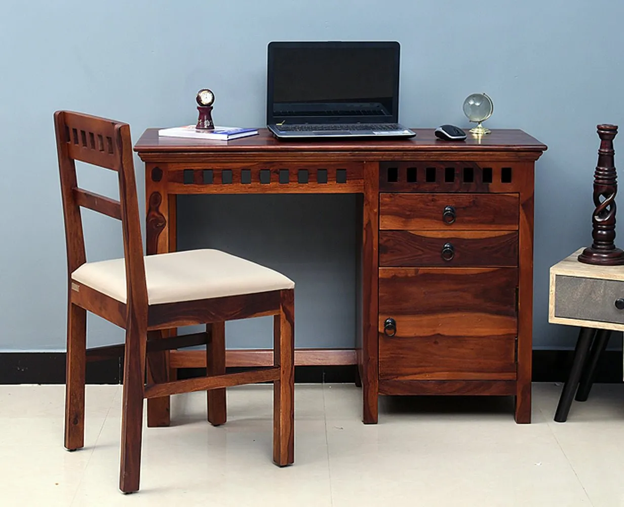 Cape Town Solid Wood Writing Study Table, Study Laptop Desk with Two Drawers & One Door including Chair