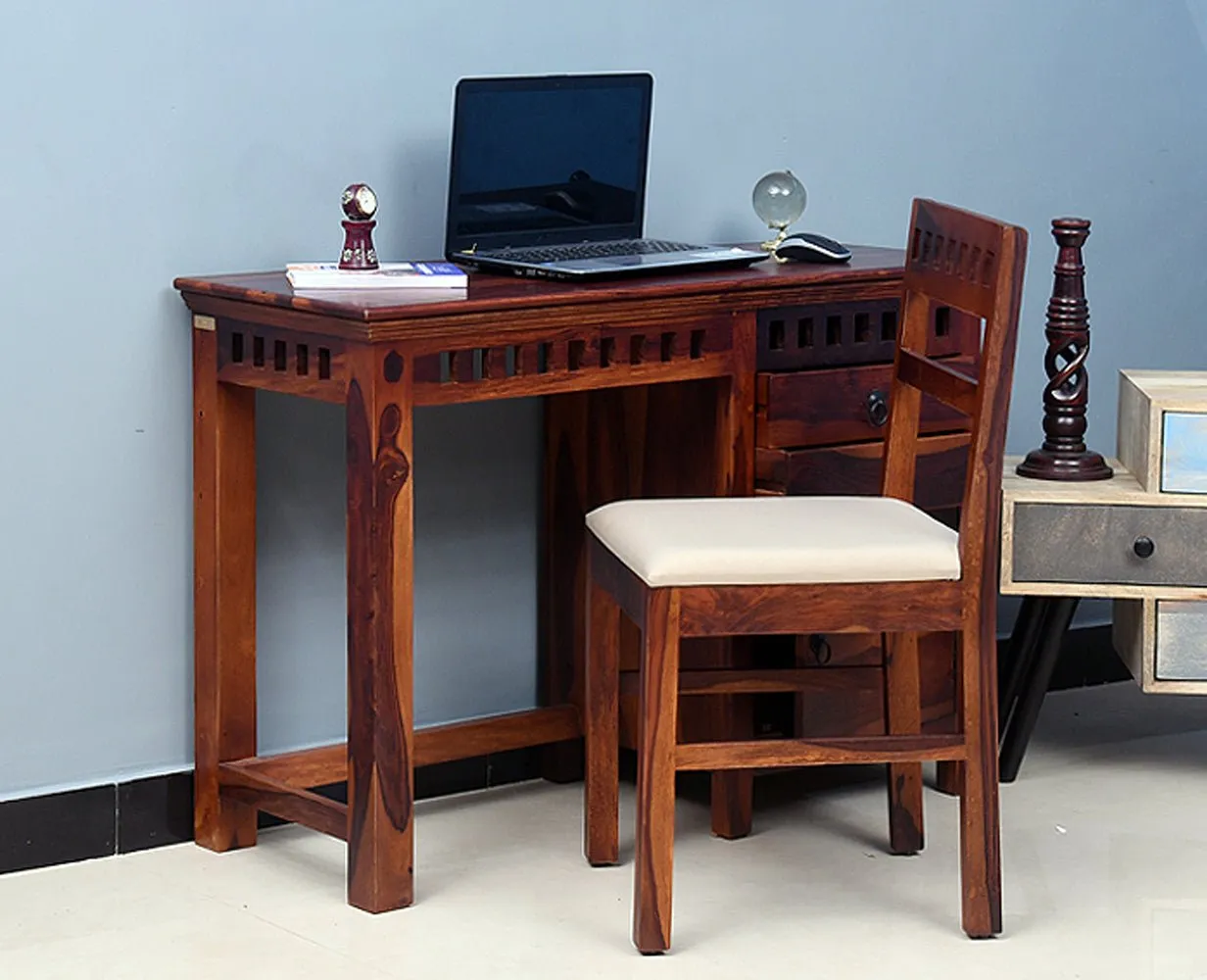 Cape Town Solid Wood Writing Study Table, Study Laptop Desk with Two Drawers & One Door including Chair