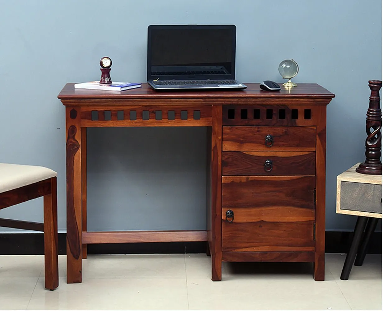 Cape Town Solid Wood Writing Study Table, Study Laptop Desk with Two Drawers & One Door including Chair