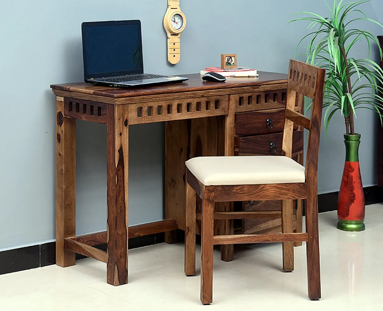 Cape Town Solid Wood Writing Study Table, Study Laptop Desk with Two Drawers & One Door including Chair