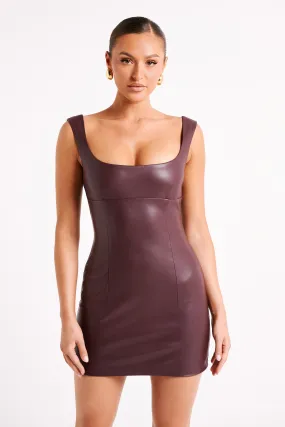 Cara Faux Leather Mini Dress - Plum