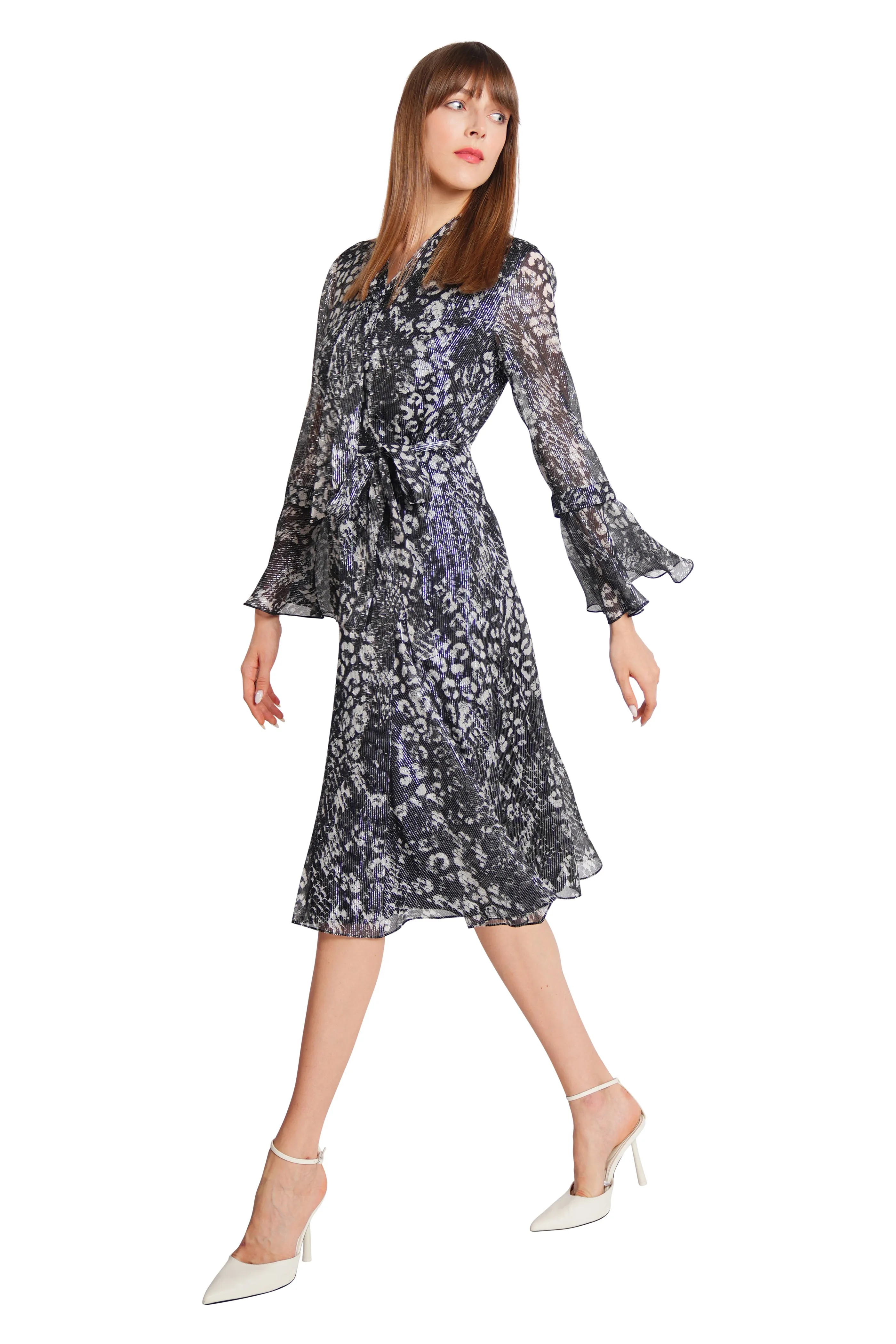 Cassia Lurex Silk Chiffon Dress in Black and Silver