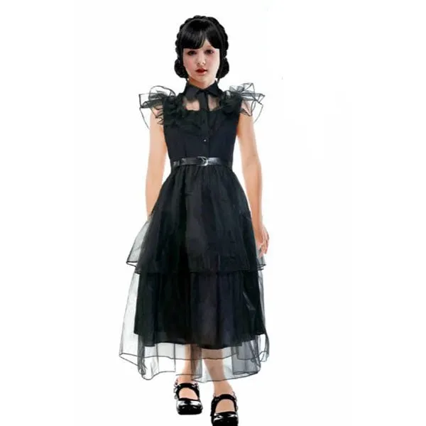 Children Deluxe Wednesday Addams Family Style Black Prom Dress Costume