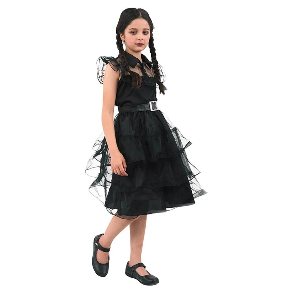 Children Wednesday Girl Costume Gothic Prom Dress