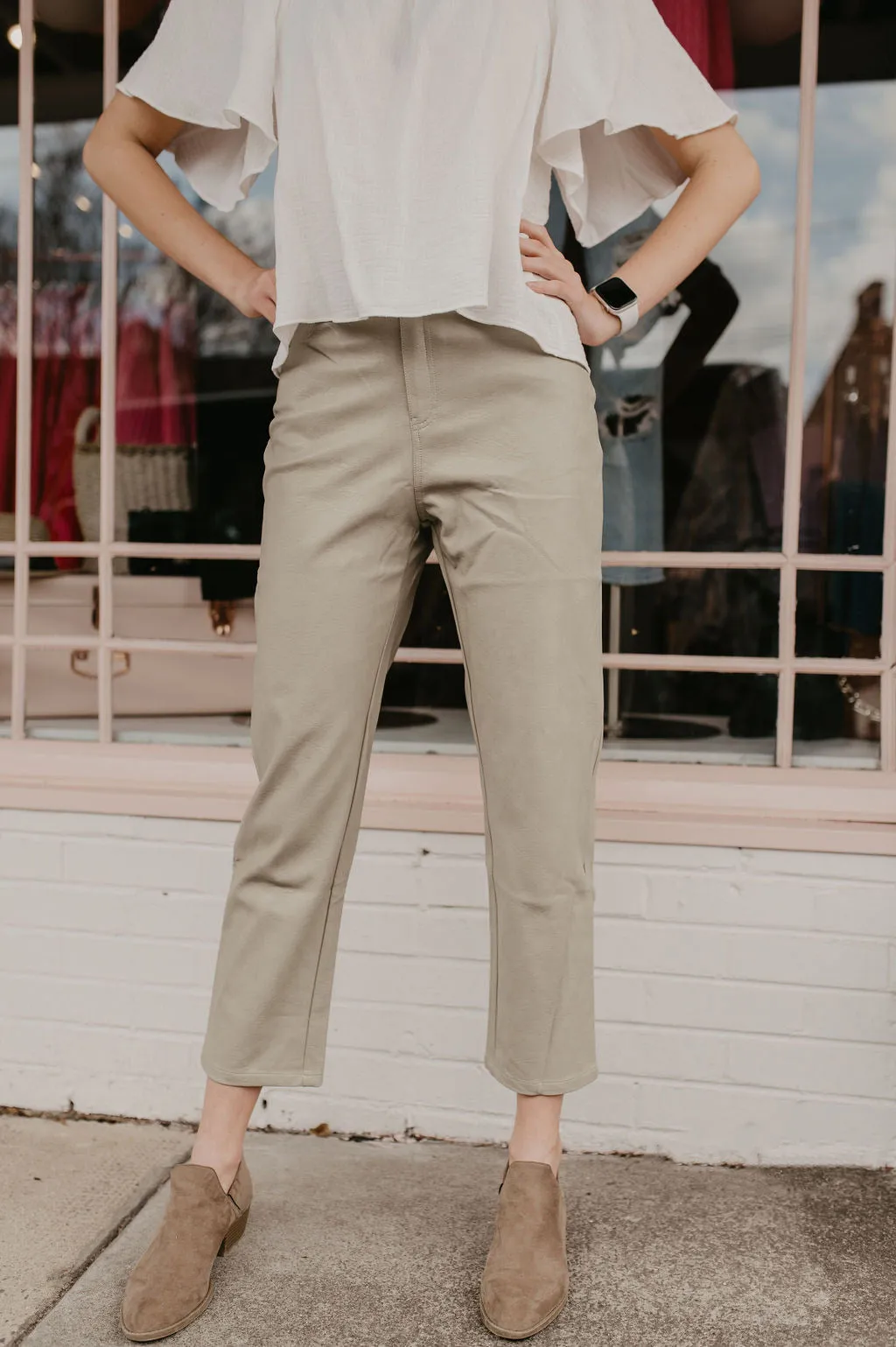 City of Dreams Faux Leather Pants - Sage