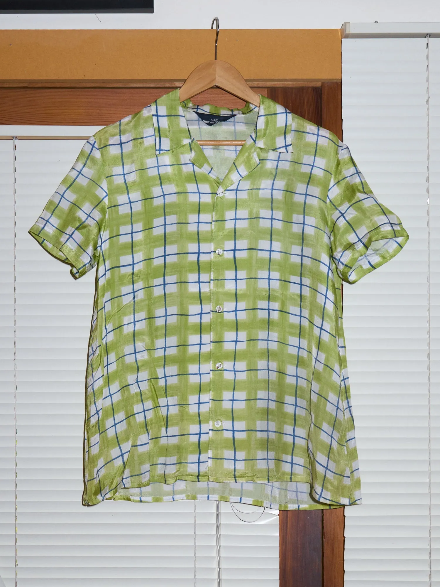 Comme des Garcons 1993 green rayon check short sleeve shirt skirt set - womens M