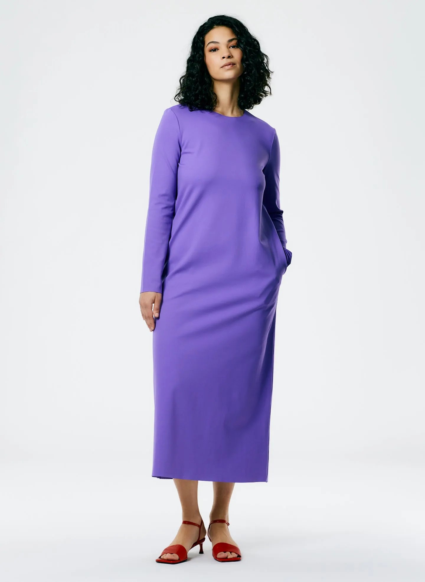 Compact Ultra Stretch Knit Long Sleeve Open Back Dress