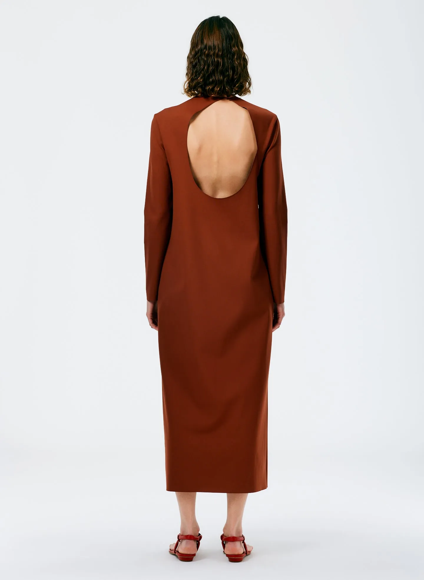 Compact Ultra Stretch Knit Long Sleeve Open Back Dress