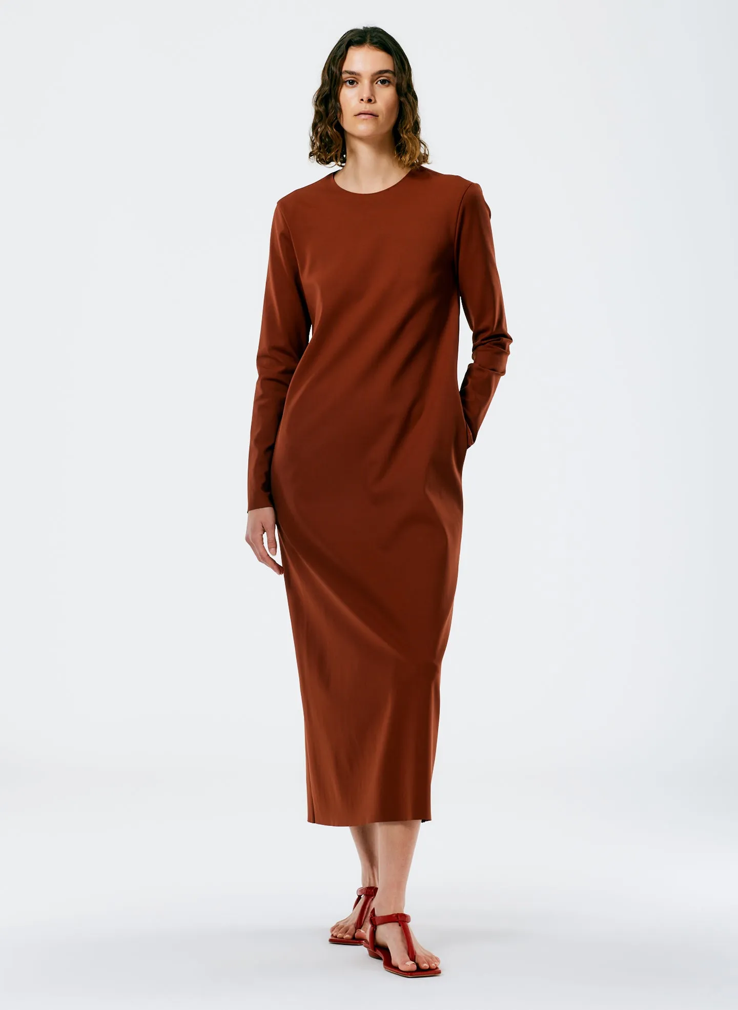 Compact Ultra Stretch Knit Long Sleeve Open Back Dress