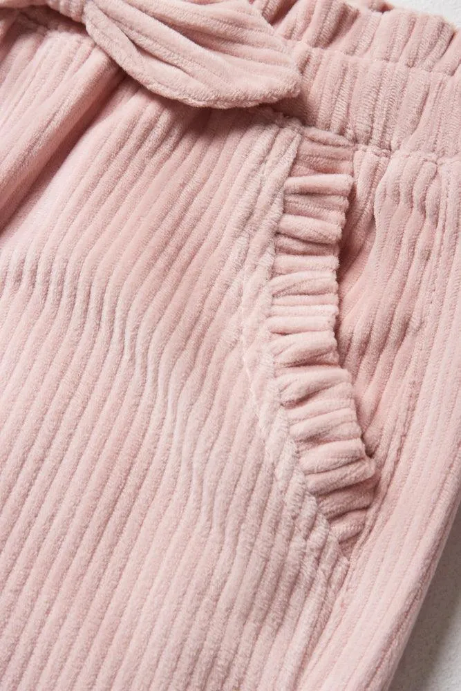 Corduroy Pants With Bow Pink