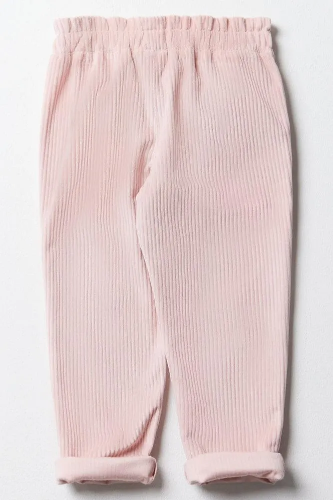 Corduroy Pants With Bow Pink