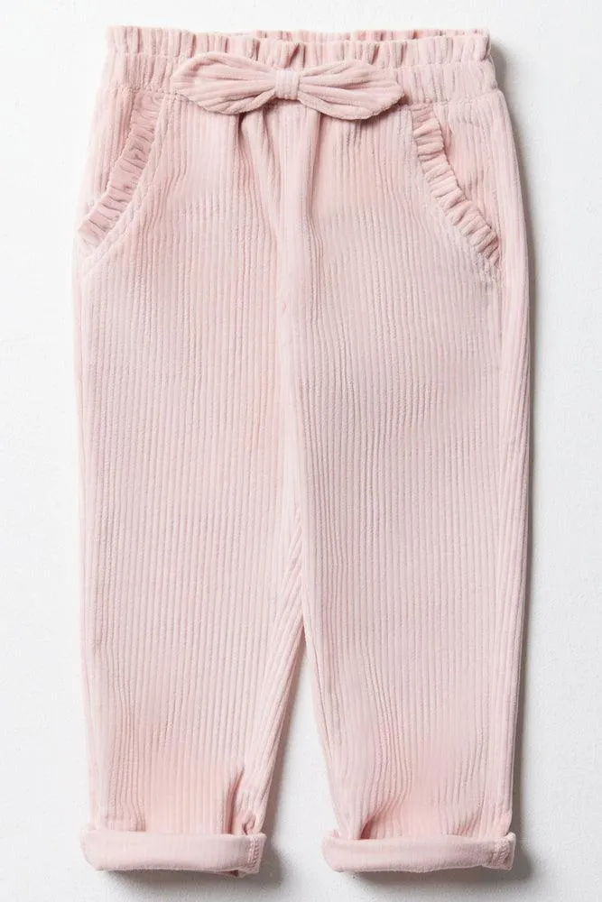 Corduroy Pants With Bow Pink