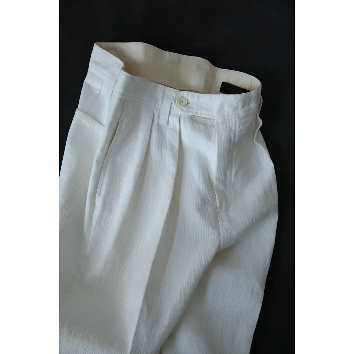 Cotton Linen Pleated Trousers White Men's Informal Pants