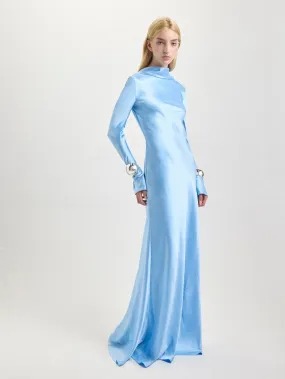 Cowl Back Silk Gown in Sky Blue