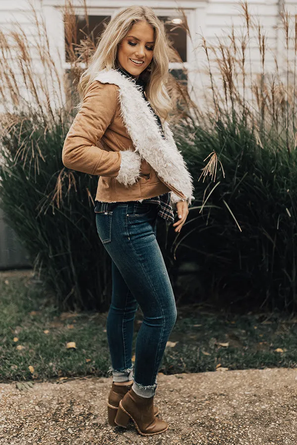 Cozier In Colorado Faux Suede Jacket in Tan