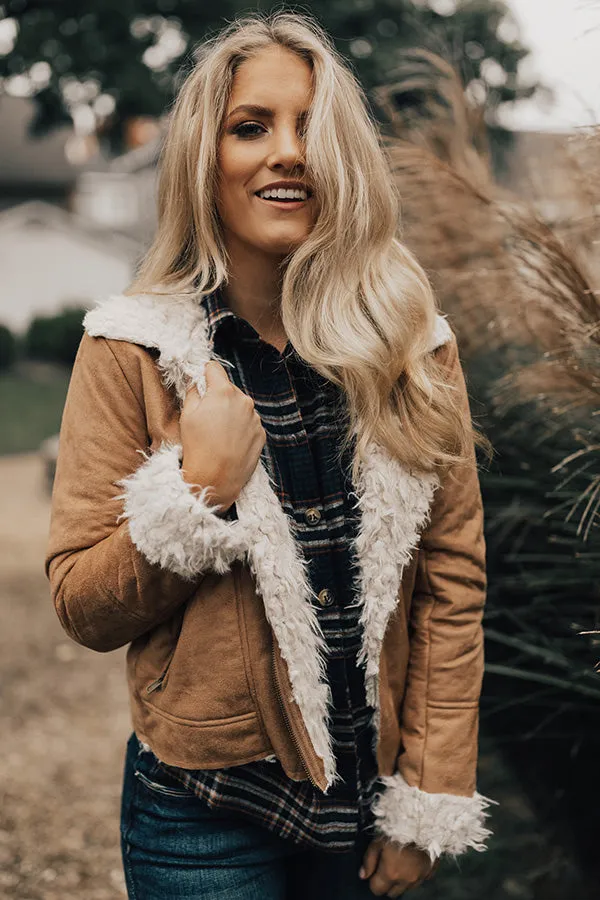 Cozier In Colorado Faux Suede Jacket in Tan