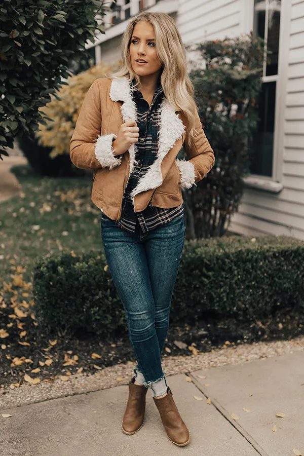 Cozier In Colorado Faux Suede Jacket in Tan