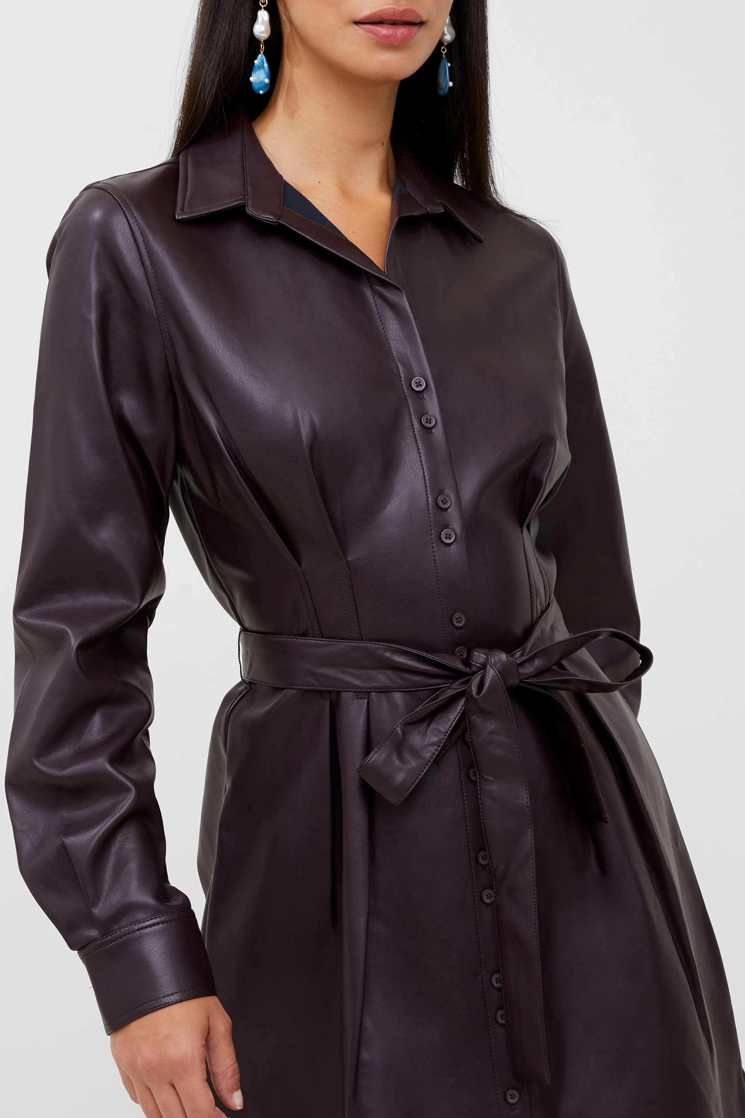 Crolenda PU Belted Shirt Dress