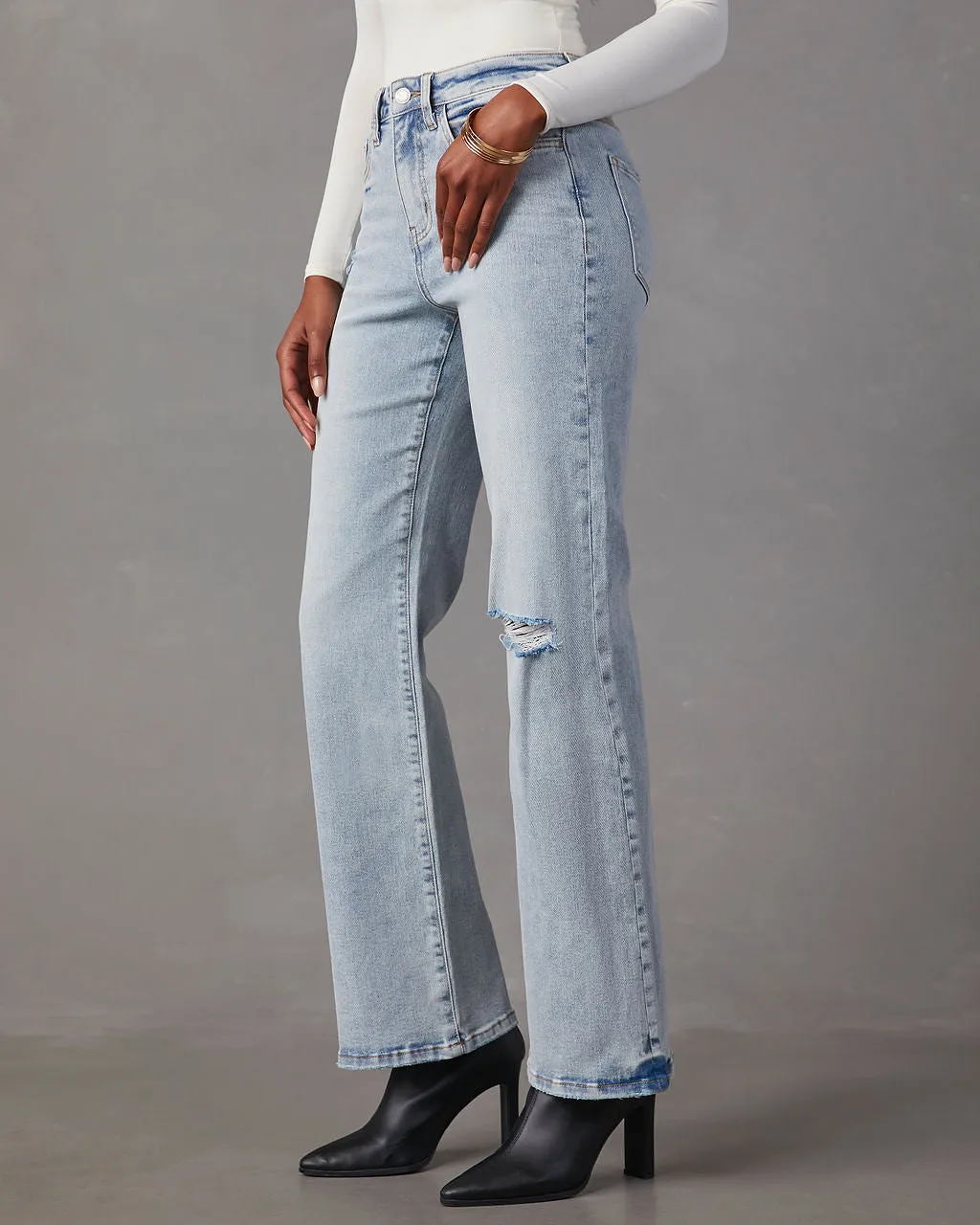 Crystal 90'S Vintage Distressed Flare Jeans