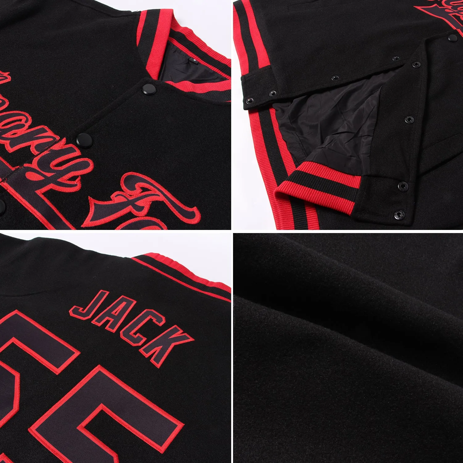 Custom Black Crimson City Cream-Cream Bomber Full-Snap Varsity Letterman Two Tone Jacket