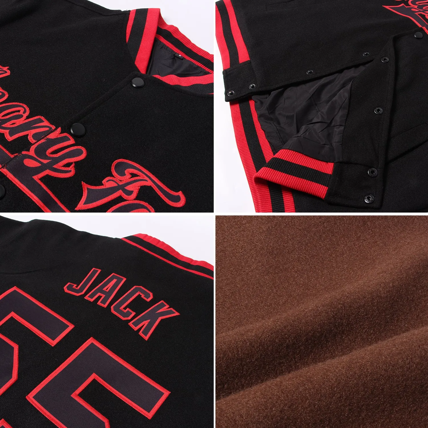 Custom Brown Red-White Bomber Full-Snap Varsity Letterman Two Tone Jacket