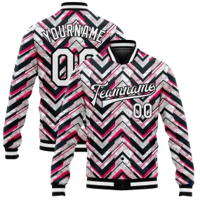 Custom Red White-Black 3D Pattern Design Bomber Full-Snap Varsity Letterman Jacket