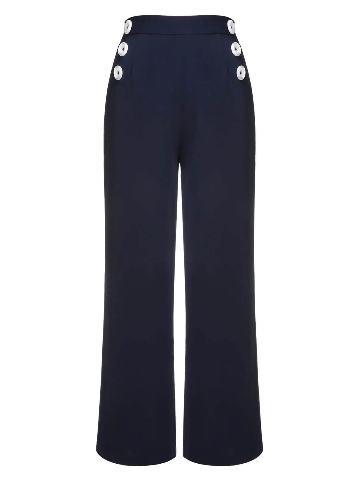 Dark Blue 1950s Solid Button Straight Pants