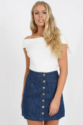 Dark Blue Denim Button Up Skirt - Gem