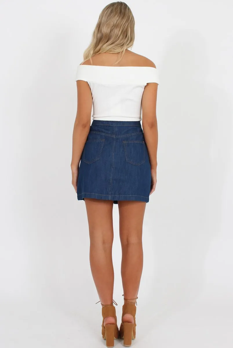 Dark Blue Denim Button Up Skirt - Gem