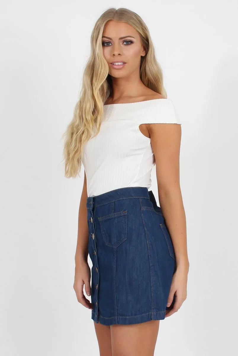 Dark Blue Denim Button Up Skirt - Gem