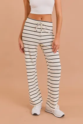 Day Off Ribbed Wide Leg Lounge Pants in Cream/Black