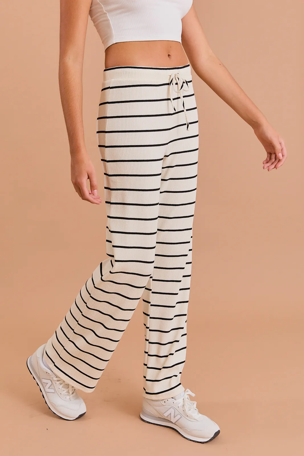 Day Off Ribbed Wide Leg Lounge Pants in Cream/Black