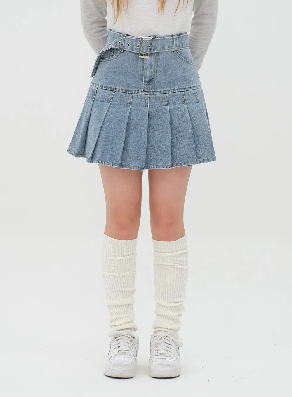 Denim Pleated Mini Skirt