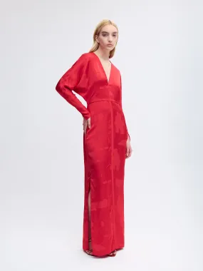 Drape Sleeve Gown in Red