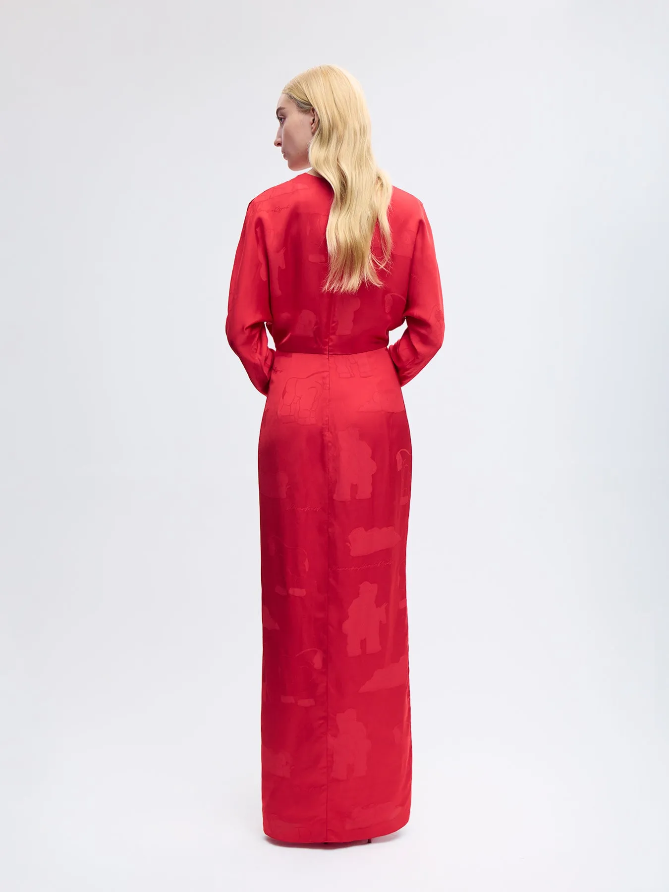 Drape Sleeve Gown in Red