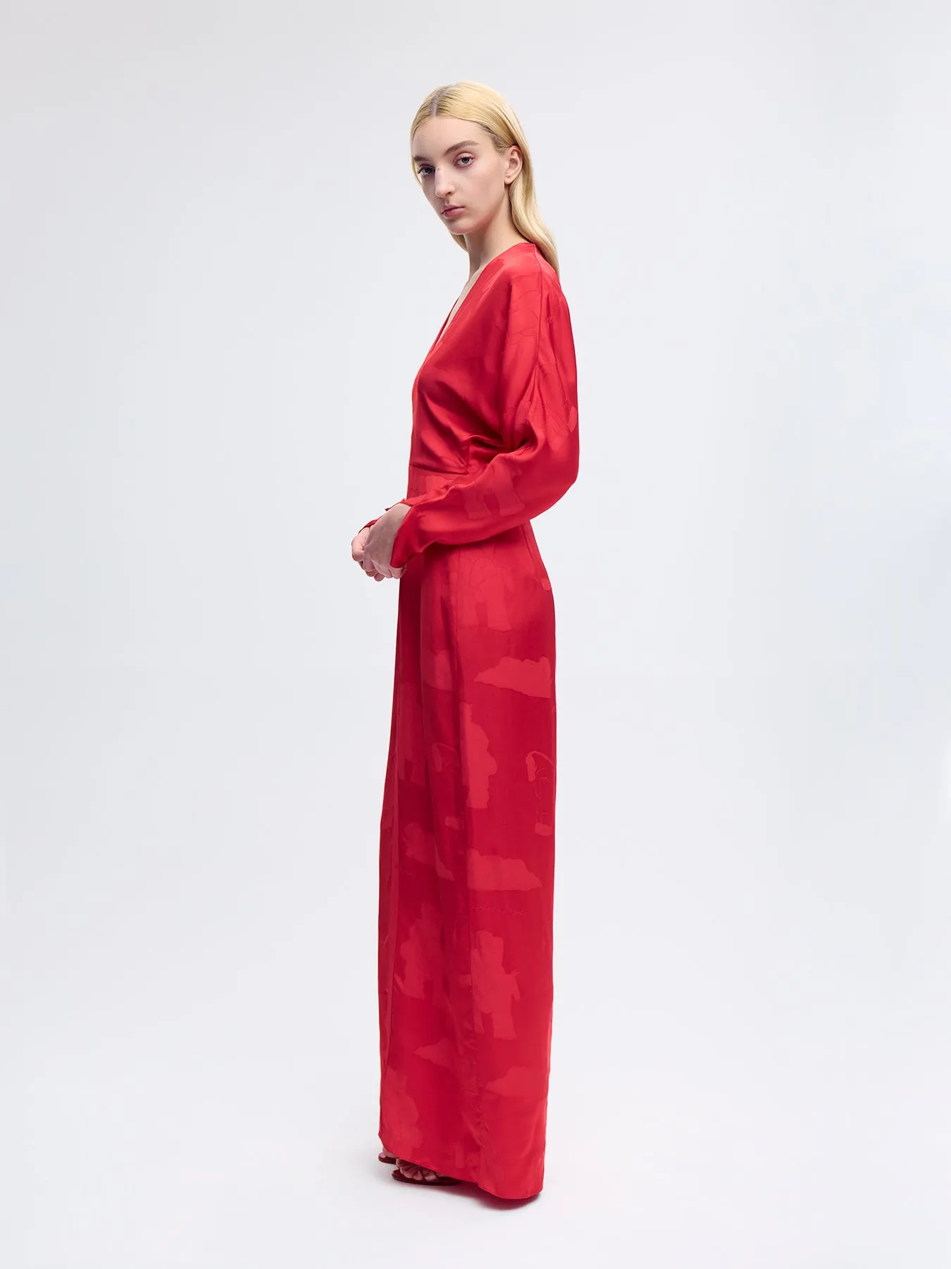 Drape Sleeve Gown in Red