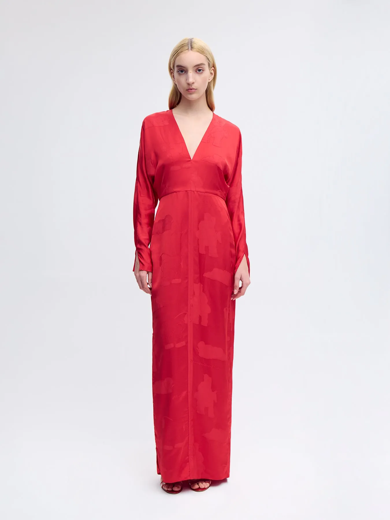 Drape Sleeve Gown in Red