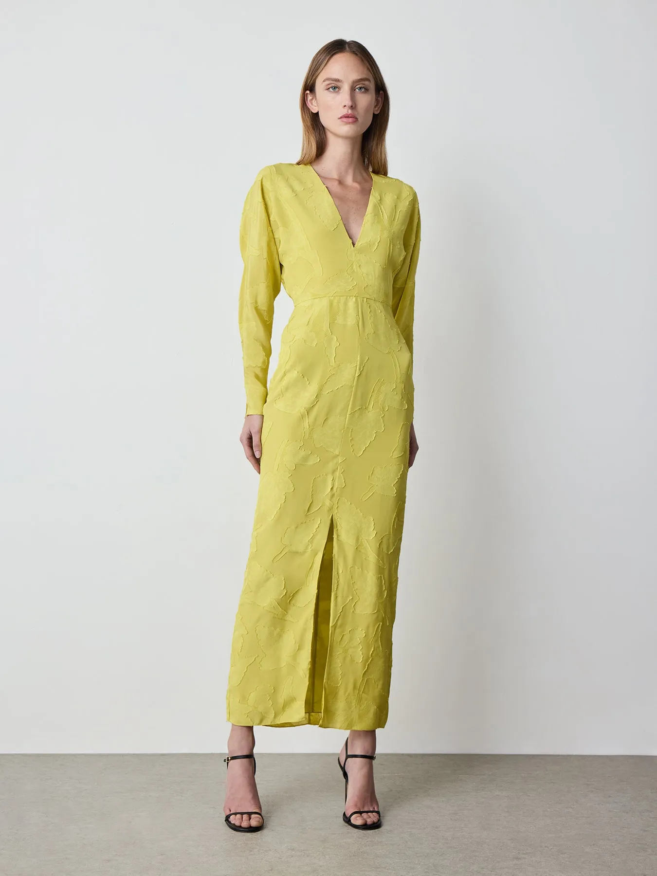 Drape Sleeve Midi Dress in Chartreuse