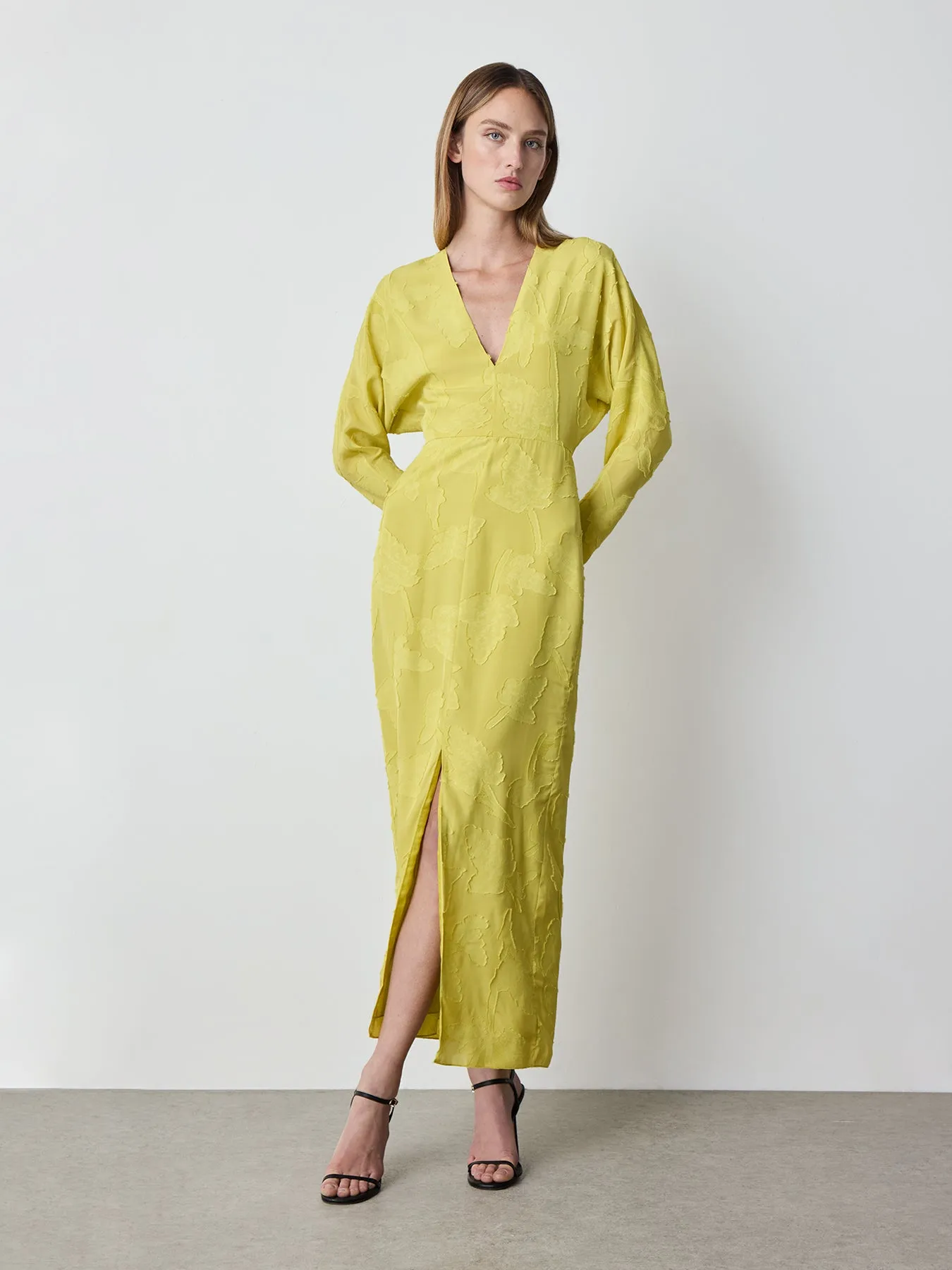 Drape Sleeve Midi Dress in Chartreuse