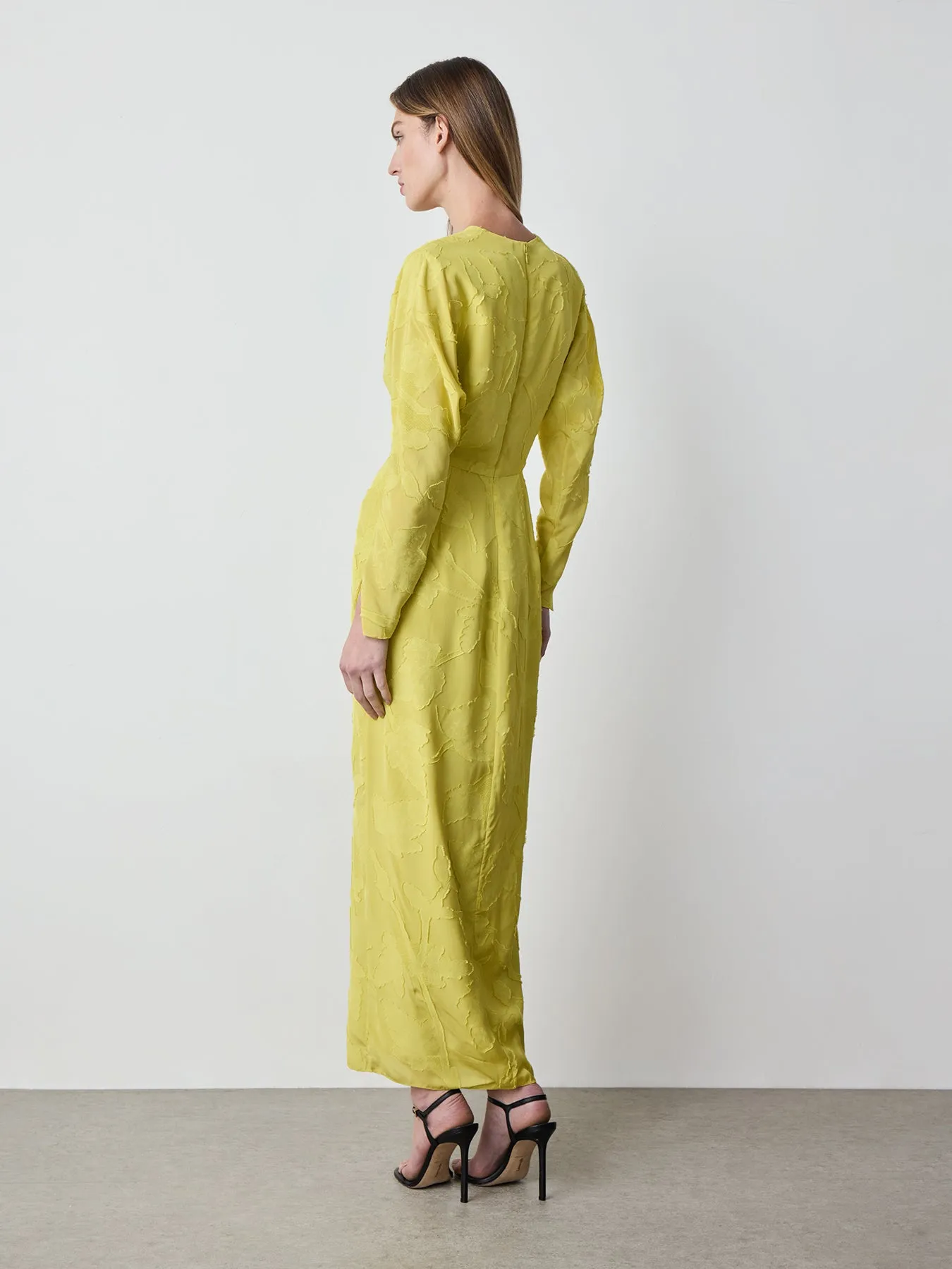 Drape Sleeve Midi Dress in Chartreuse