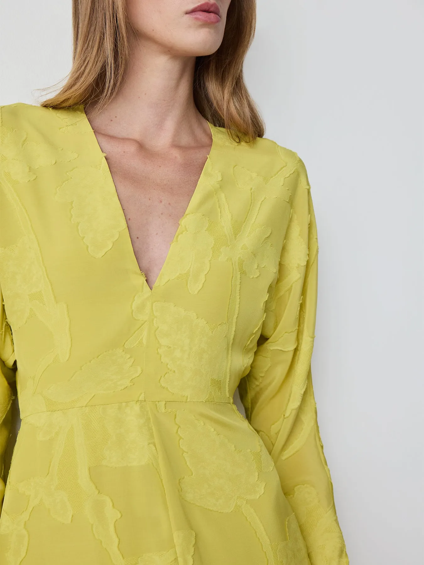 Drape Sleeve Midi Dress in Chartreuse