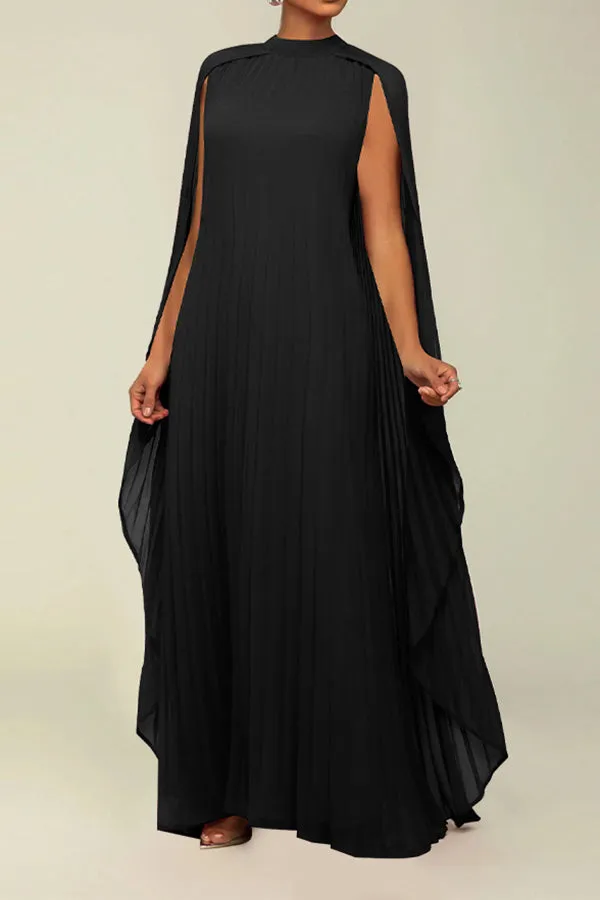 Elegant Cloak Sleeve Pleated Cape Dress