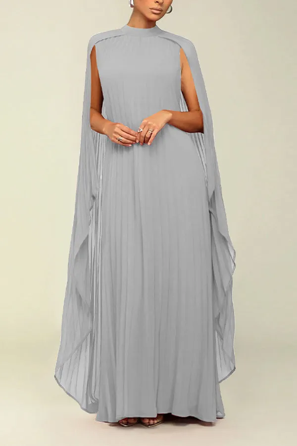 Elegant Cloak Sleeve Pleated Cape Dress