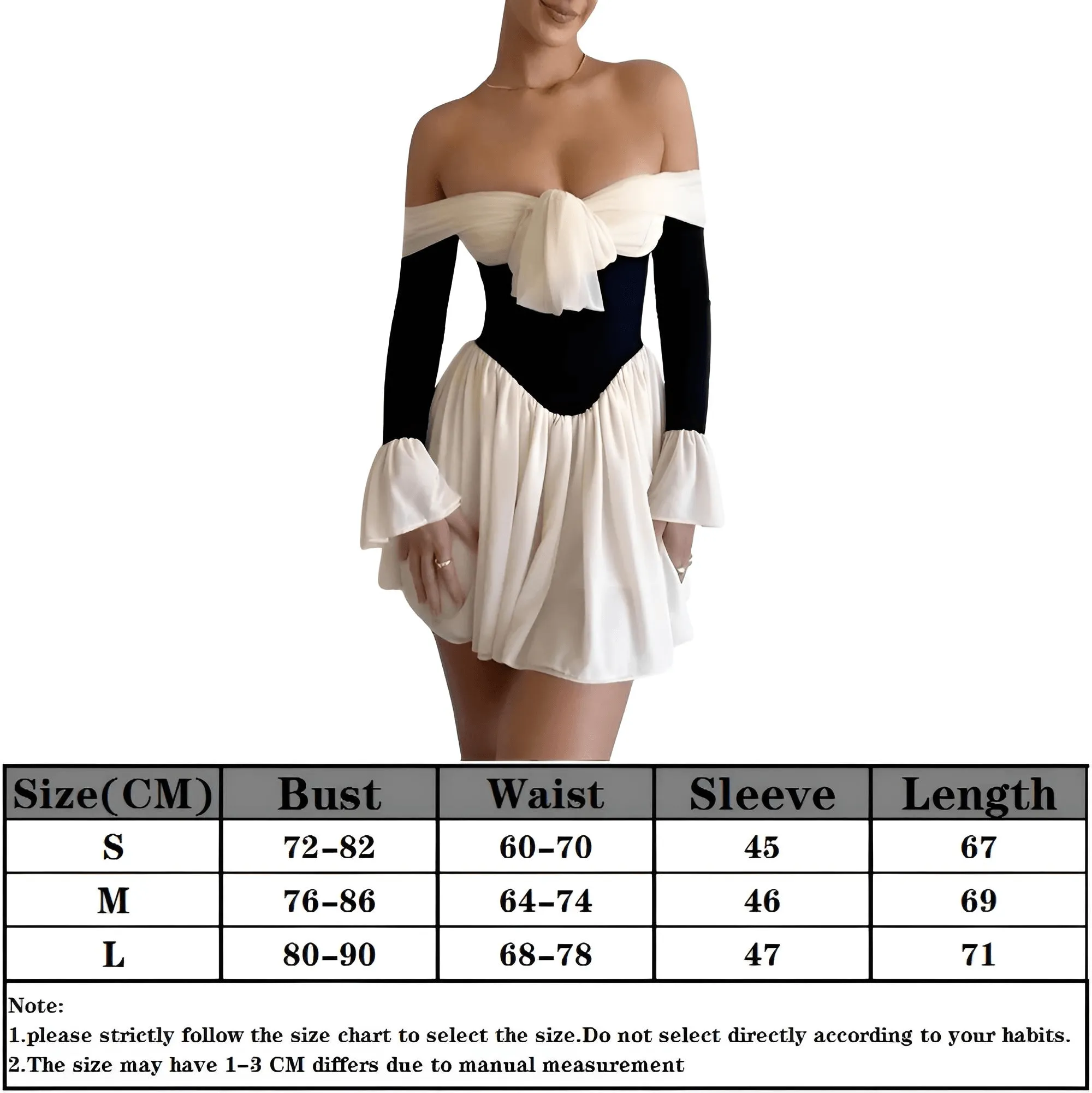 Elegant Strapless Sexy Mini Dress For Women New Off-Shoulder Long Flare Sleeve Pleated Club Party Dress