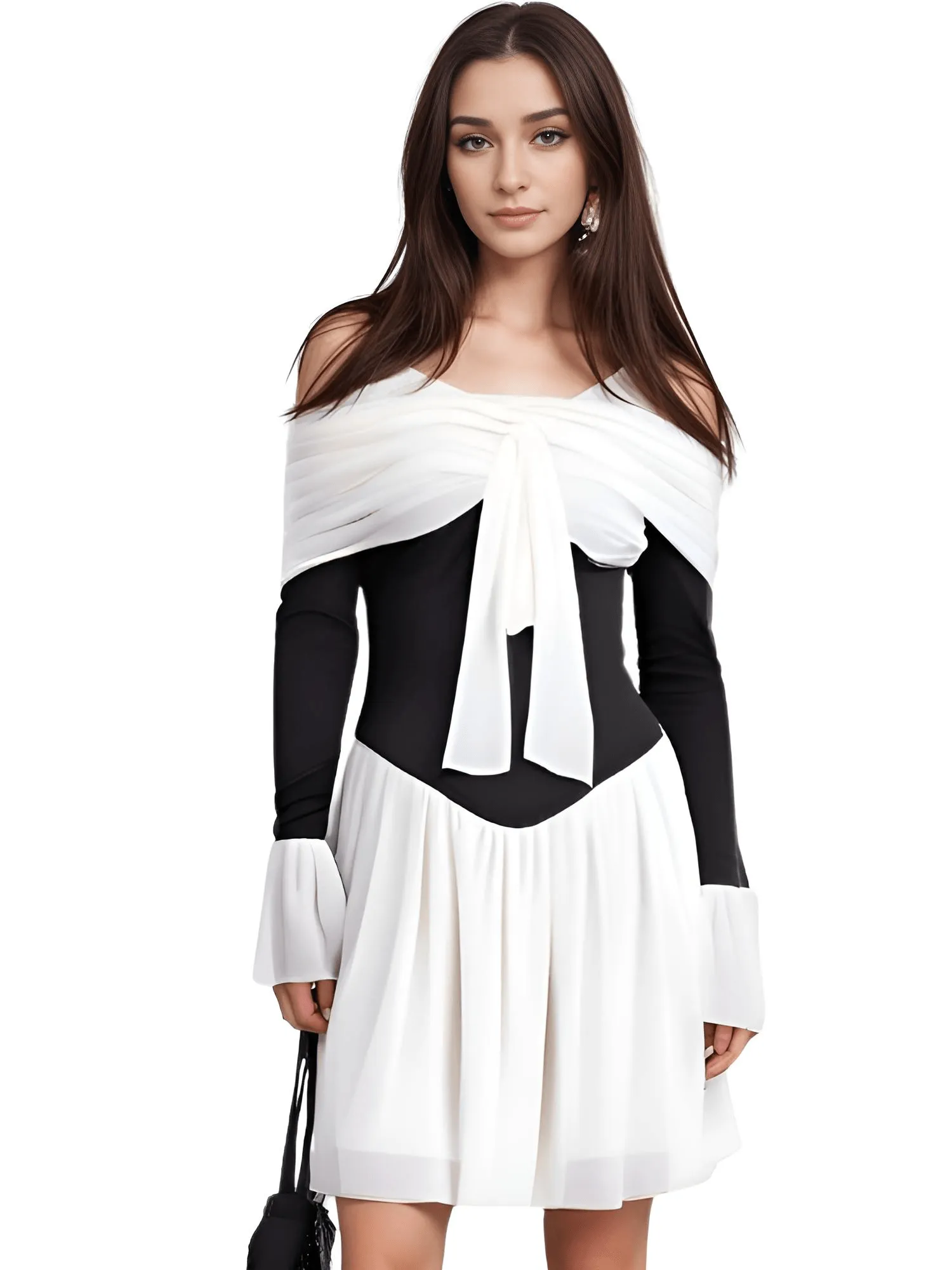 Elegant Strapless Sexy Mini Dress For Women New Off-Shoulder Long Flare Sleeve Pleated Club Party Dress