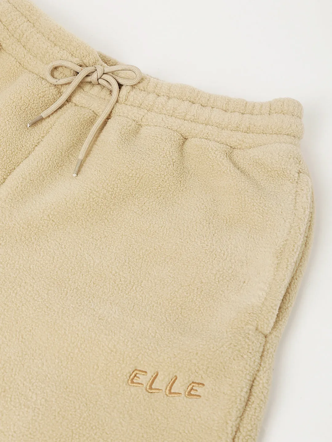 Elle Women Beige Self Design High-Rise Oversized Sweatpant