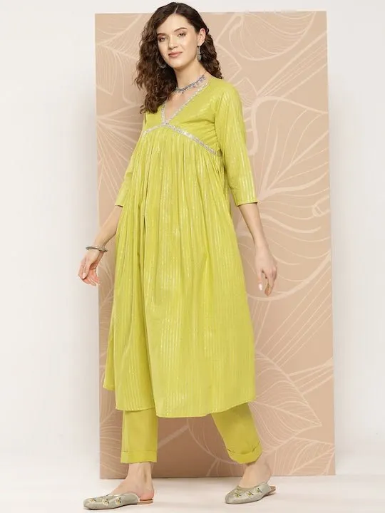 Empire Sequinned Pure Cotton Kurta With Trousers