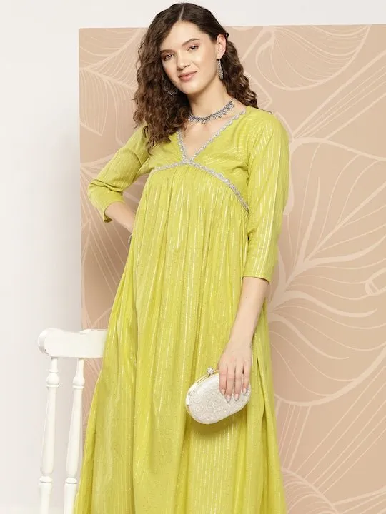 Empire Sequinned Pure Cotton Kurta With Trousers